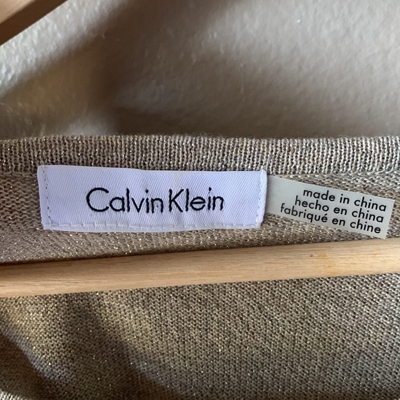 CALVIN KLEIN Gold Thread Bell Sleeve Lightweight Pullover Sweater - Picture 5 of 8